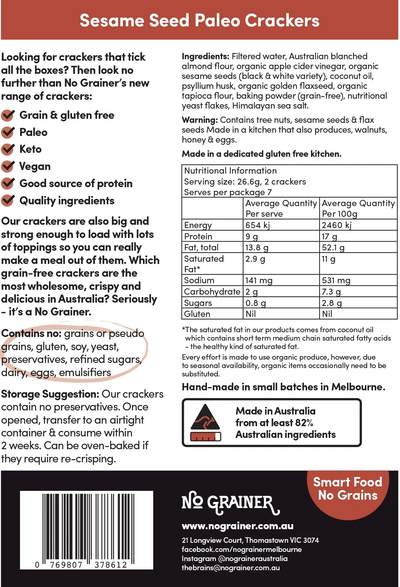 No Grainer Crackers - Sesame Seed 185g