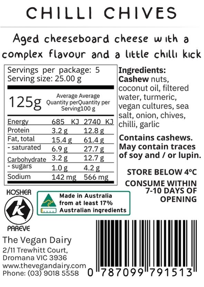 The Vegan Dairy -Chilli Chives Turmeric 125g