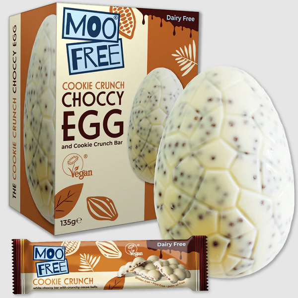 COMING SOON Moo Free White Choc Cookie Crunch Easter Egg + Bar 135g