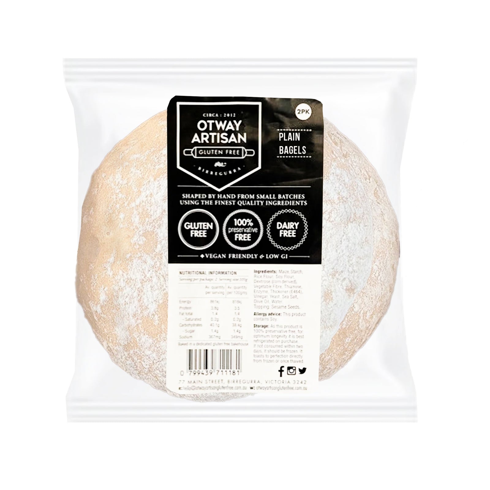 Otway Artisan Bagels Plain 2PK