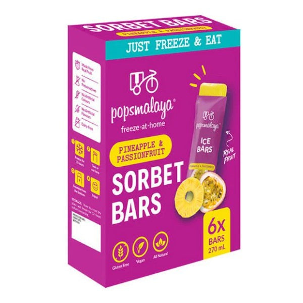 Pops Malaya - Sorbet Bars - Pineapple & Passionfruit (6) 270ml