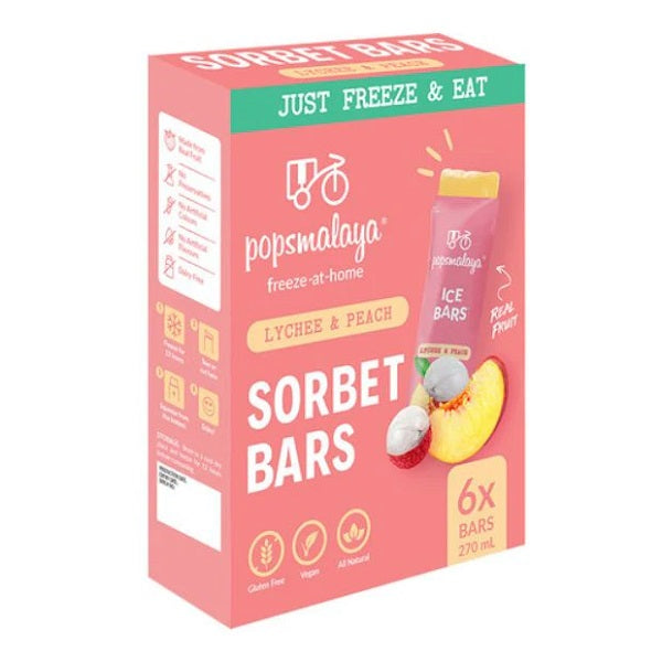 Pops Malaya - Sorbet Bars - Lychee & Peach (6) 270ml