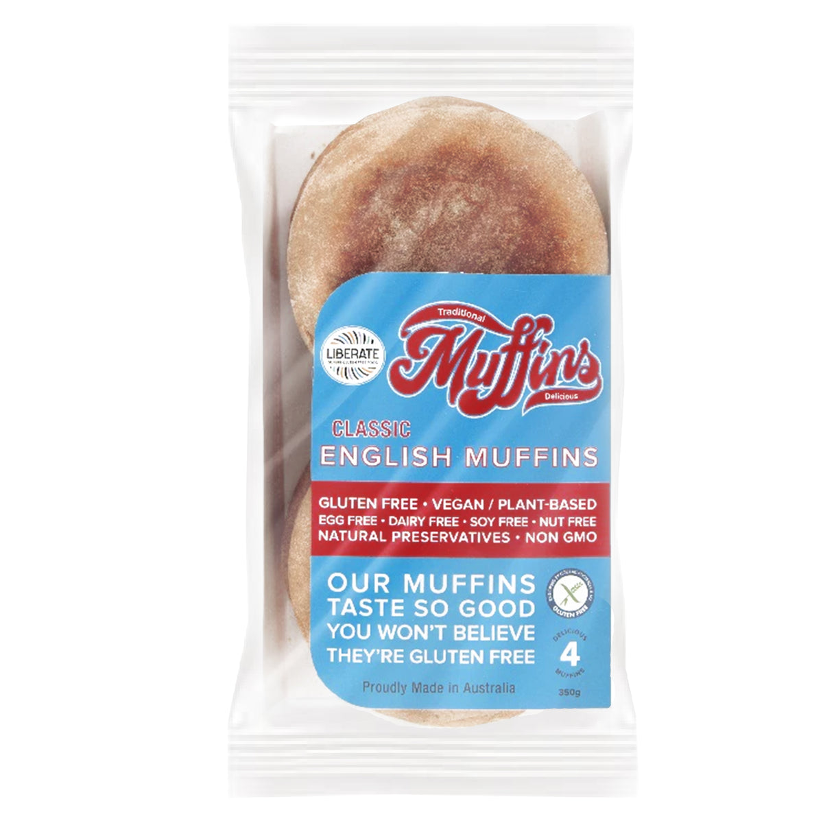 Liberate English Muffins Classic (4) 340g Gluten Free Foods