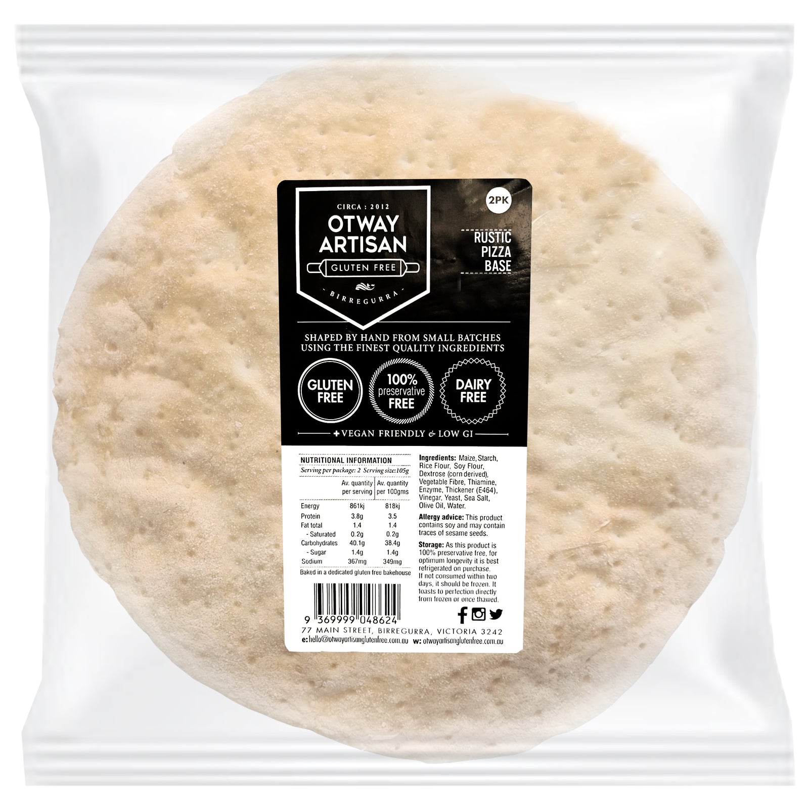 Otway Artisan Pizza Base - Large Rustic 2 Pack 420g