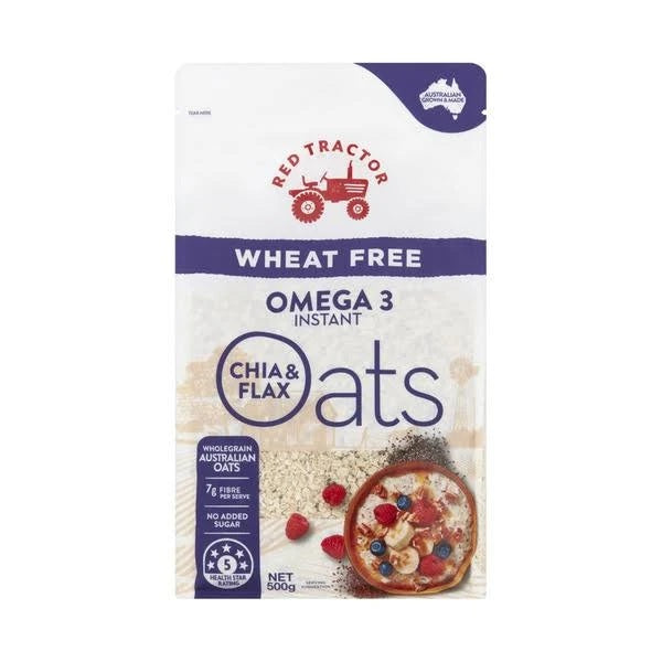 Red Tractor WF Omega 3 Instant Oats Chia & Flax 500g Gluten Free Foods